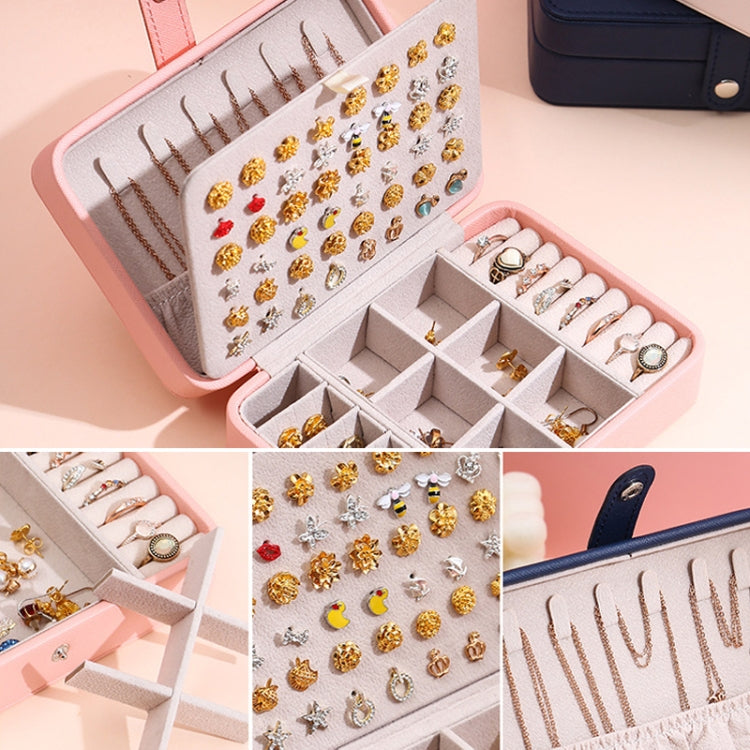 Double-Layer Leather Portable Simple Earrings Ring Jewelry Storage Box, Specification: 16 x 11 x 5cm
