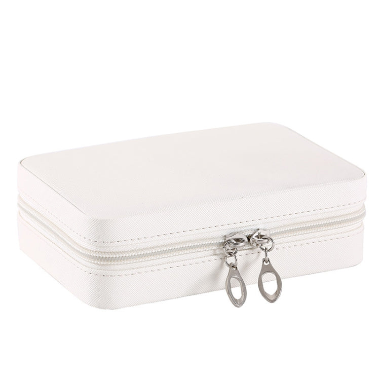 PU Leather Simple Portable Zipper Jewelry Box With Makeup Mirror