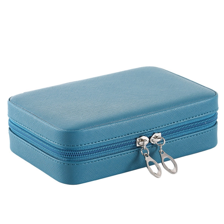 PU Leather Simple Portable Zipper Jewelry Box With Makeup Mirror