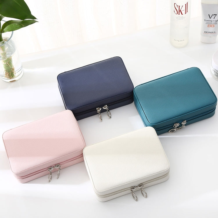 PU Leather Simple Portable Zipper Jewelry Box With Makeup Mirror