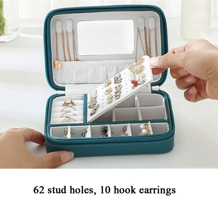 PU Leather Simple Portable Zipper Jewelry Box With Makeup Mirror
