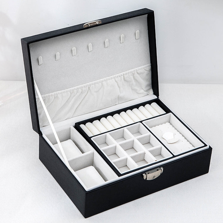 Portable Drawer Type Double-Layer PU Leather Jewelry Box(Black)