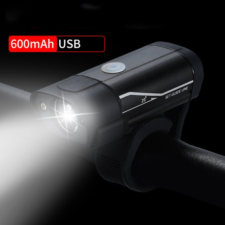 YP0825021 350 Lumens Bicycle Headlight USB Rechargeable Aluminum Night Riding Warning Light Riding Flashlight(Black)