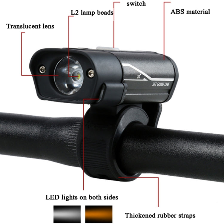 YP0825021 350 Lumens Bicycle Headlight USB Rechargeable Aluminum Night Riding Warning Light Riding Flashlight(Black)
