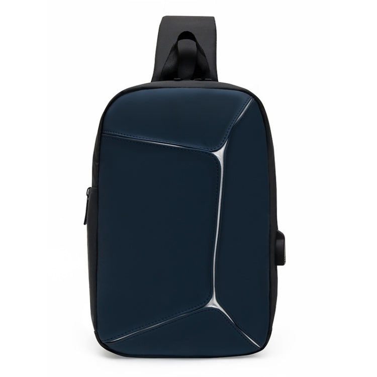 Men Sports Shoulder Chest Bag Stitching Waterproof Crossbody Bag with External USB Port