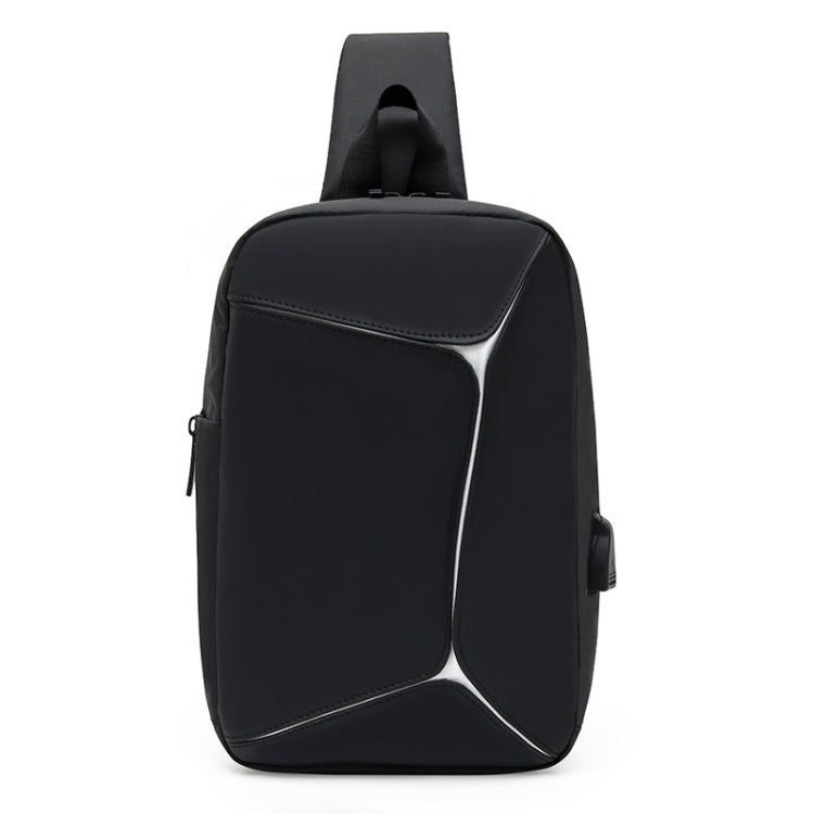 Men Sports Shoulder Chest Bag Stitching Waterproof Crossbody Bag with External USB Port