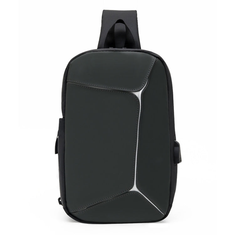 Men Sports Shoulder Chest Bag Stitching Waterproof Crossbody Bag with External USB Port