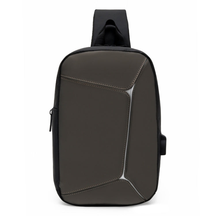 Men Sports Shoulder Chest Bag Stitching Waterproof Crossbody Bag with External USB Port