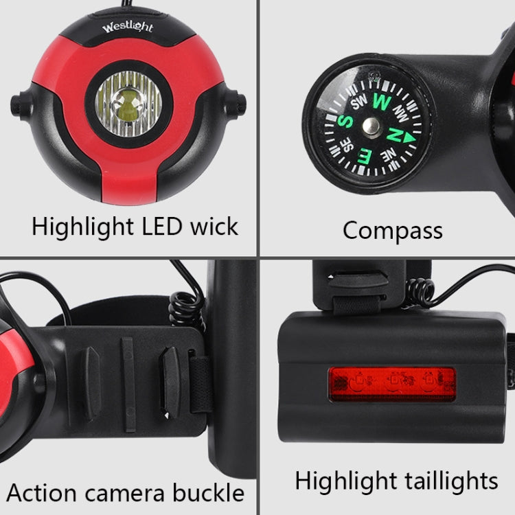 WEST BIKING YP0701264 Outdoor Sports Running Light With Compass Camera Buckle Night Running Highlight Chest Warning Light(Black)