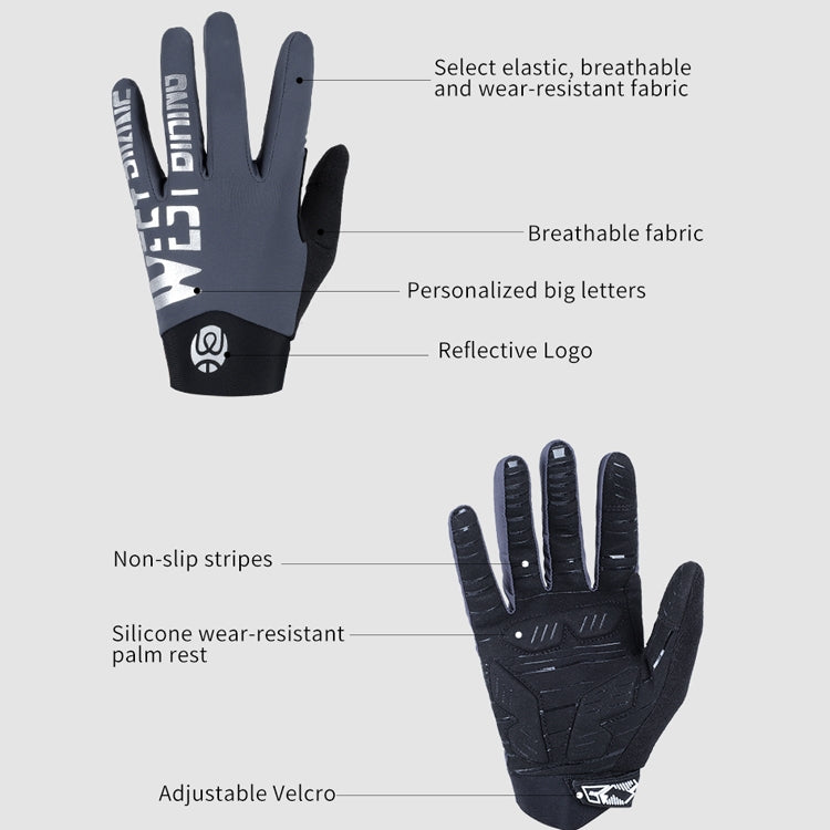 WEST BIKING YP0211214 Long Finger Shock Absorption Non-Slip Touch Screen Gloves Cycling Sports Gloves, Size: XL