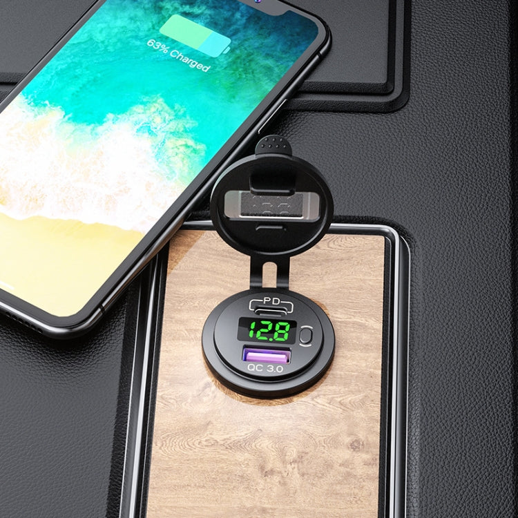 12V Modified Car USB Charger With Voltage Display PD QC3.0 Socket