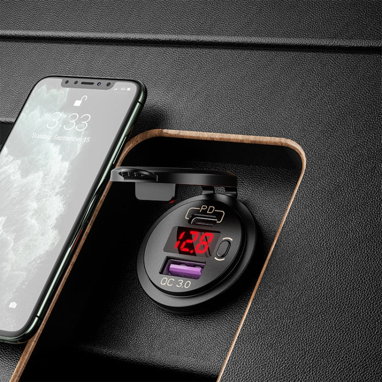 12V Modified Car USB Charger With Voltage Display PD QC3.0 Socket
