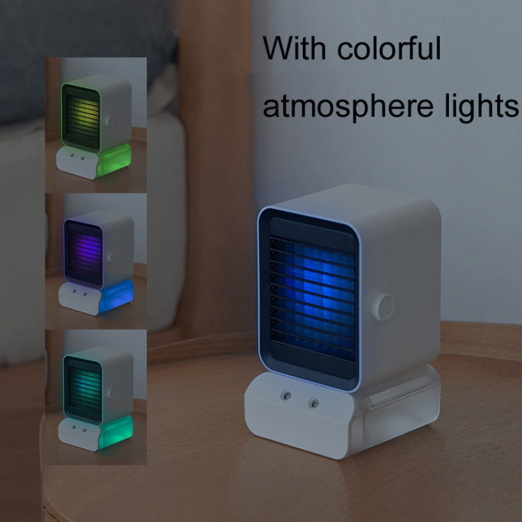 Double Spray Port Desktop Air Cooler Humidifying Fan Ambient Light(White)