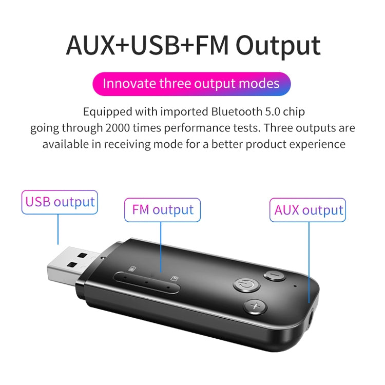 D90 USB Dual Output Bluetooth 5.0 Adapter 2 In 1 Audio Receiving Transmitter (White)
