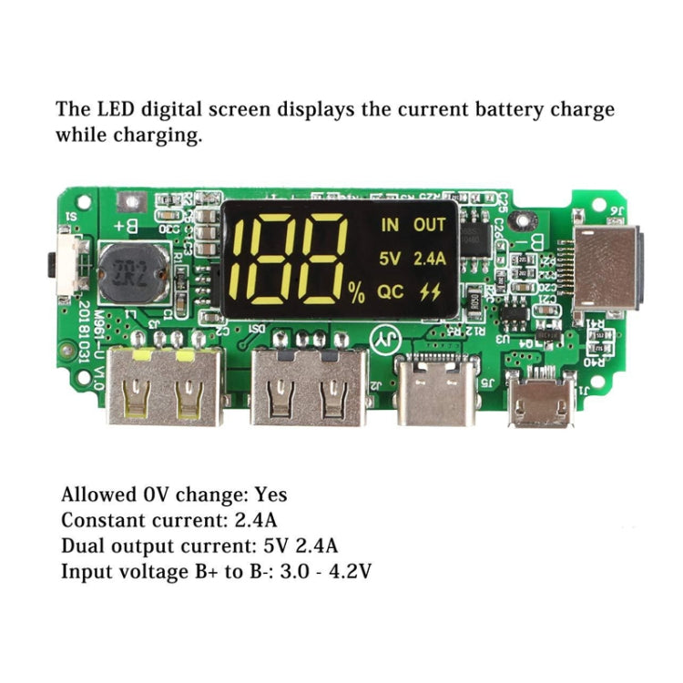 5V 2.4A Charging Port Boost Module Dual USB Output Digital Display Charging Module