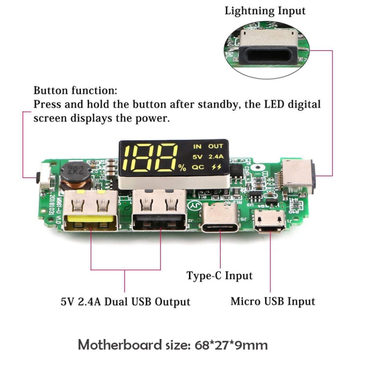 5V 2.4A Charging Port Boost Module Dual USB Output Digital Display Charging Module