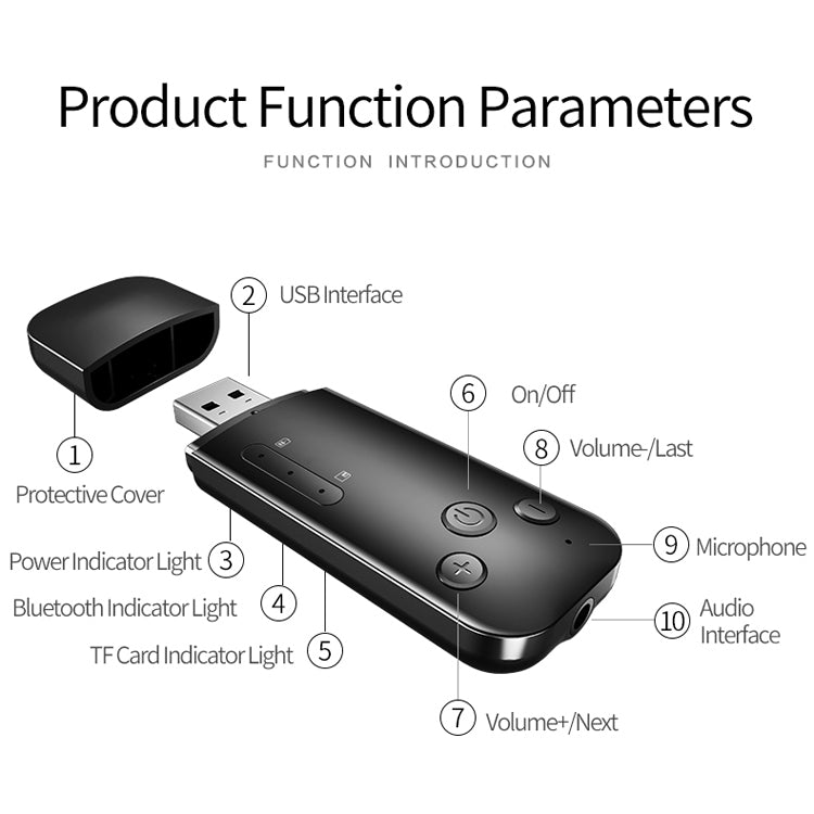 D90 USB Dual Output Bluetooth 5.0 Adapter Audio Receiver & Transmitter, Built-in Lithium Battery(Black)