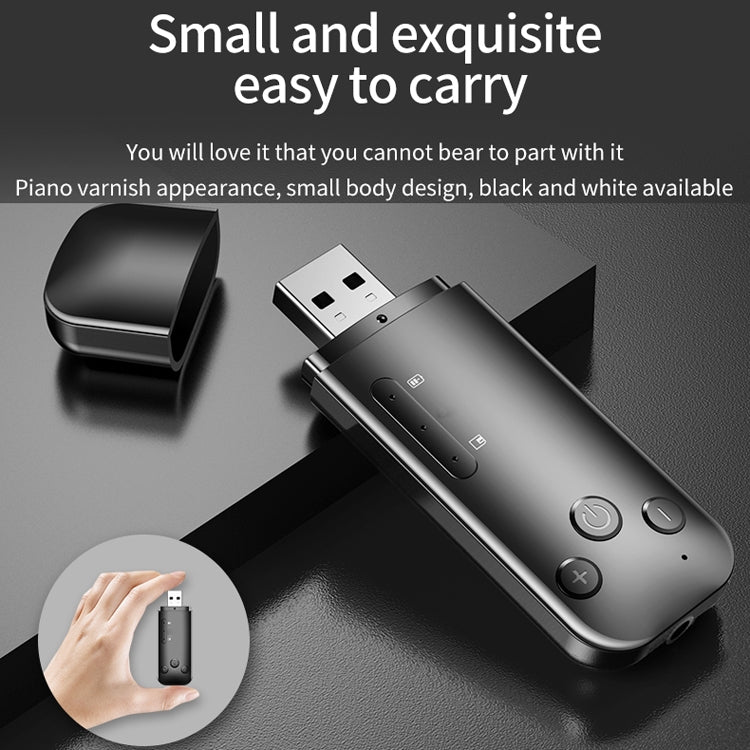 D90 USB Dual Output Bluetooth 5.0 Adapter Audio Receiver & Transmitter, Built-in Lithium Battery(Black)