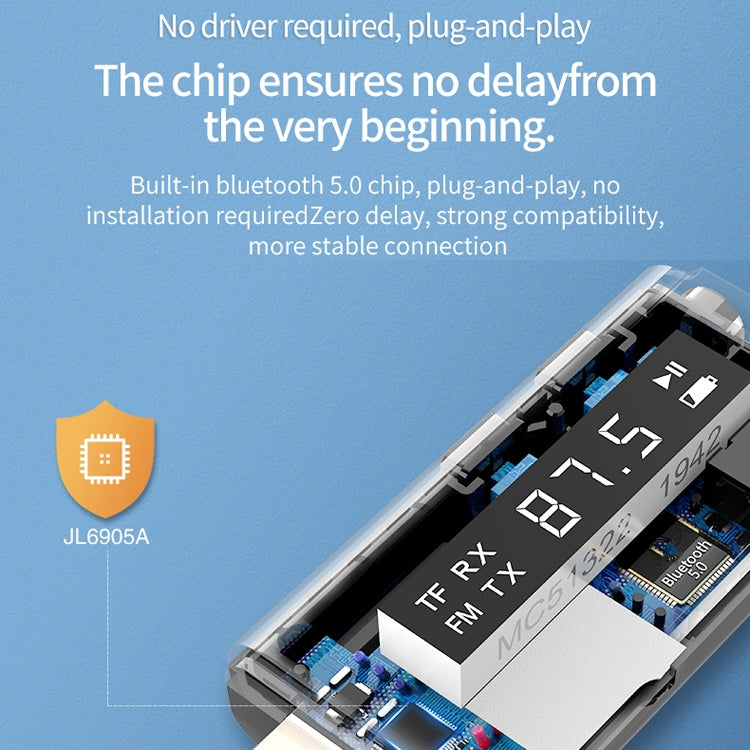 K9 USB Car Bluetooth 5.0 Adapter Receiver FM + AUX Audio Dual Output Stereo Transmitter (White)