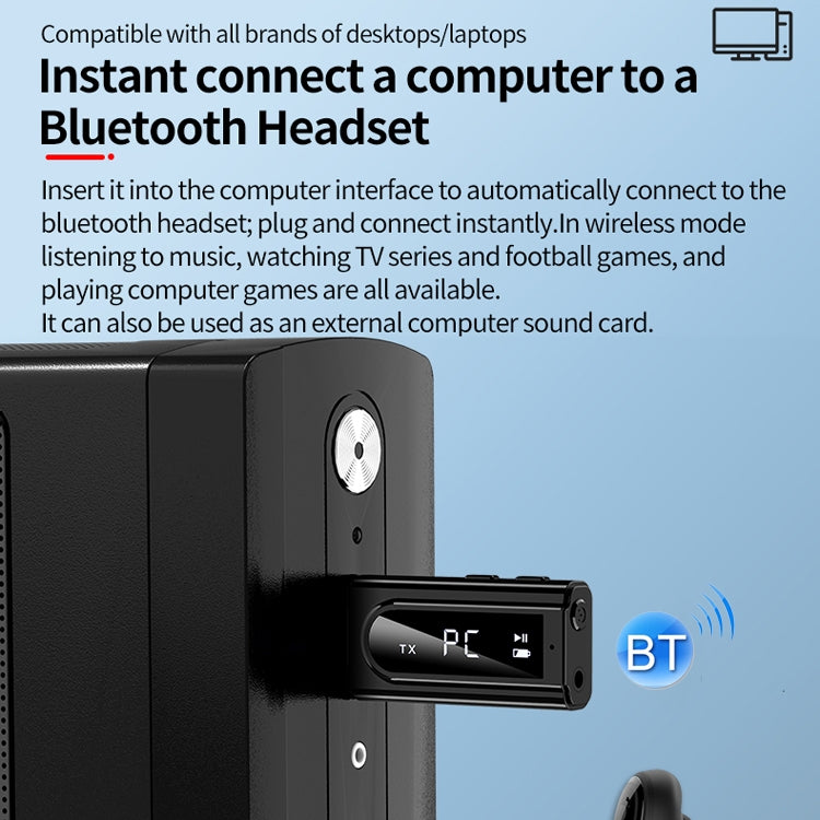 K9 USB Car Bluetooth 5.0 Adapter Receiver FM + AUX Audio Dual Output Stereo Transmitter (White)