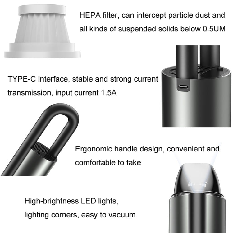 High-Power Small Handheld Portable Car Wireless Vacuum Cleaner with LED Light