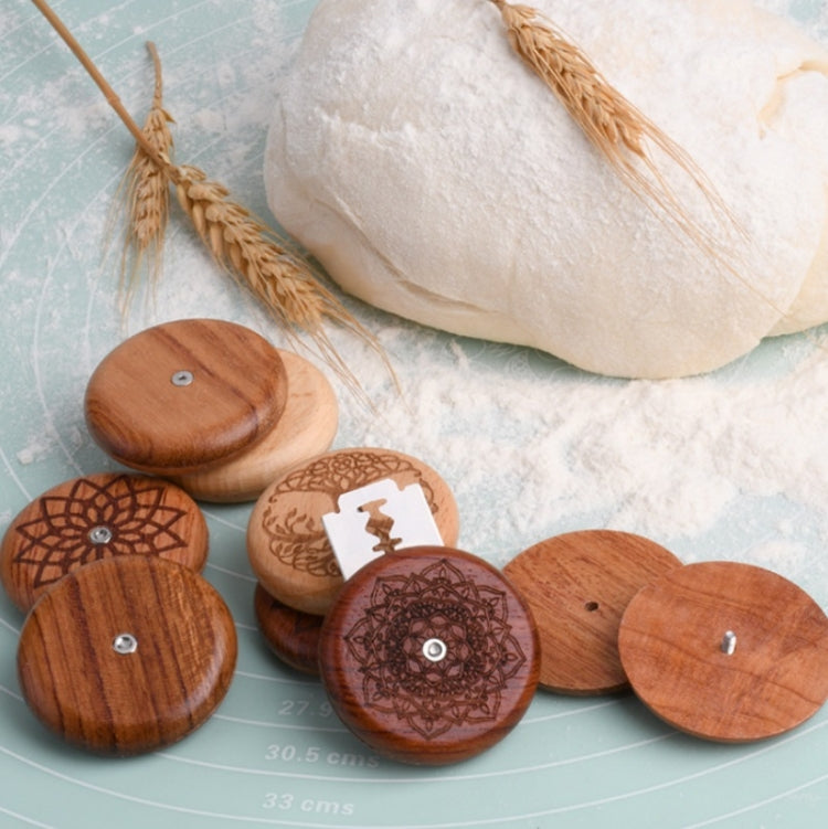 Bread Baguette Round Knife Wooden Double-Sided Bread Trimming Knife With 5 Blades, Specification: Pattern 1 Flower Pear Wood