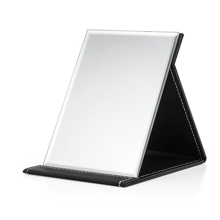 3 PCS Folding Portable High-definition Makeup Mirror PU Leather Desktop Vanity Mirror,Size: Large (Black)