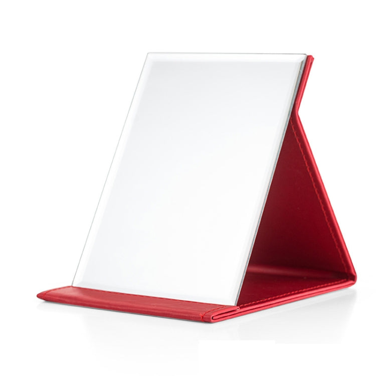 3 PCS Folding Portable High-definition Makeup Mirror PU Leather Desktop Vanity Mirror,Size: Large (Red)