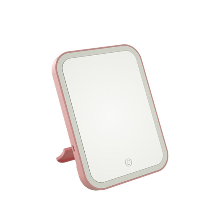 2 PCS LED Makeup Mirror With Lamp Fill Light Dormitory Desktop Dressing Mirror Female Folding Portable Small Mirror,Style: Charging Monochromatic Light (Pink)