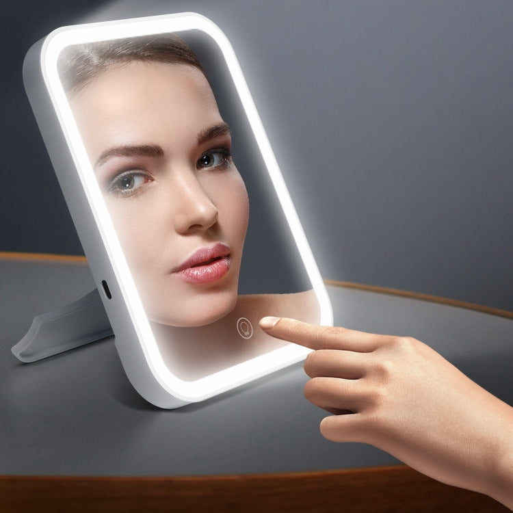 2 PCS LED Makeup Mirror With Lamp Fill Light Dormitory Desktop Dressing Mirror Female Folding Portable Small Mirror,Style: Charging Monochromatic Light (Pink)