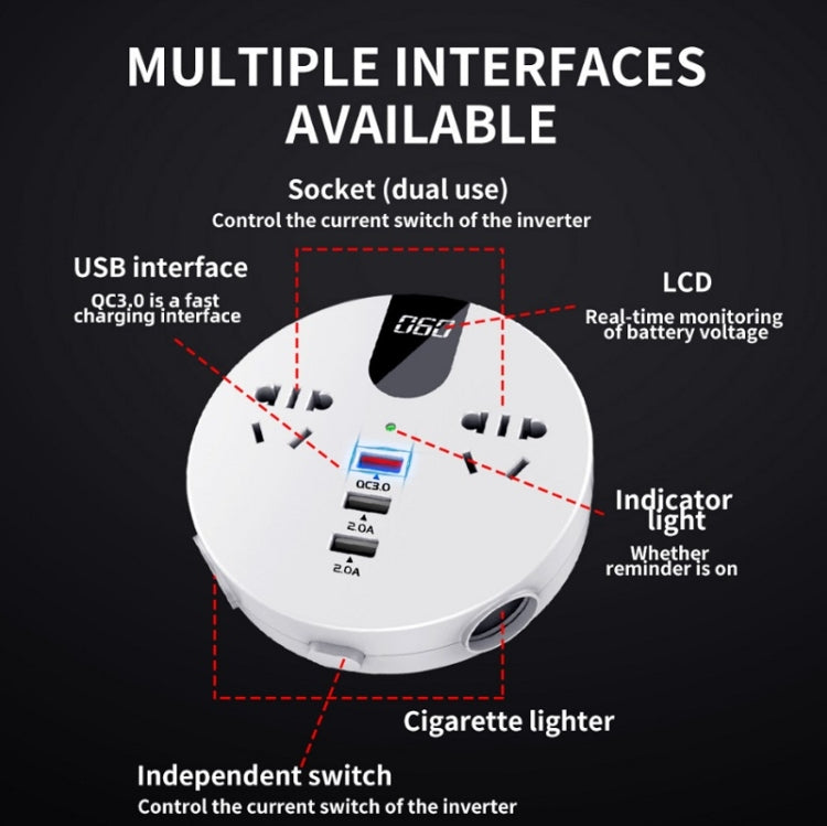 QC3.0 Car 12V 24V To 110V 220V Multi-function Inverter