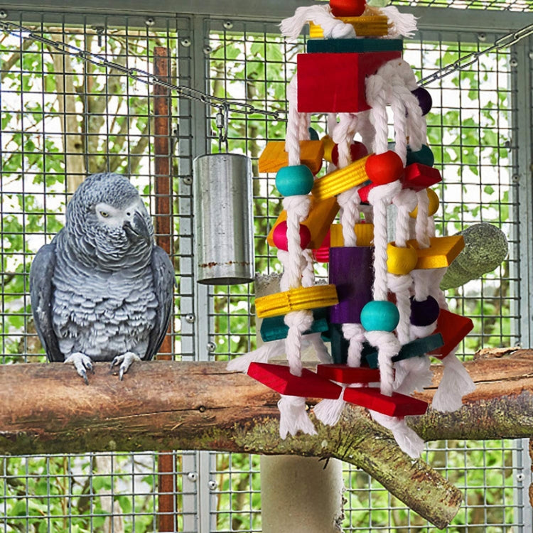MT0038 Wooden Block Cotton Rope Knot Gnawing String Pet Parrot Toy(1 PCS/Set)