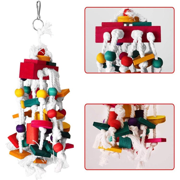 MT0038 Wooden Block Cotton Rope Knot Gnawing String Pet Parrot Toy(1 PCS/Set)