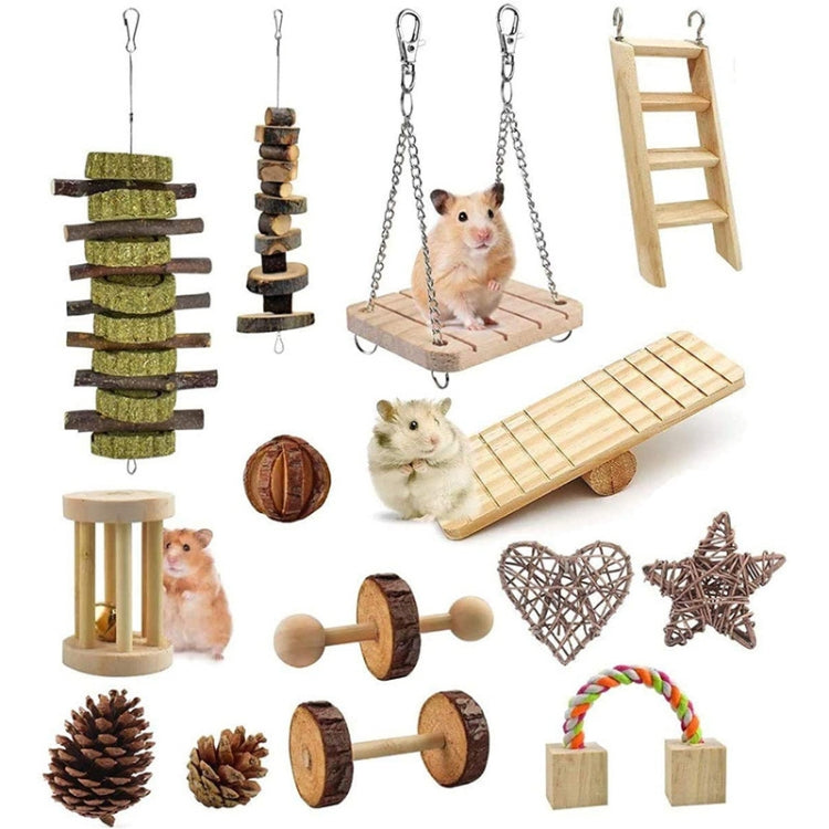 MT0026 Hamster Climbing Ladder Seesaw Wood Biting String Rattan Set Biting Toy(14 PCS/Set)