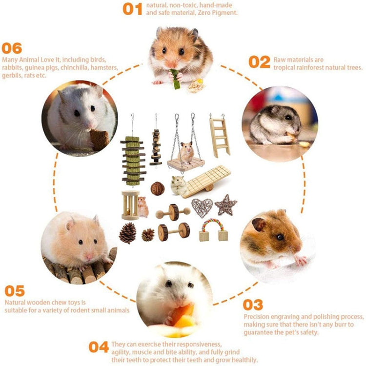 MT0026 Hamster Climbing Ladder Seesaw Wood Biting String Rattan Set Biting Toy(14 PCS/Set)