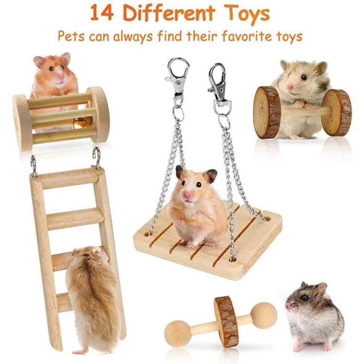 MT0026 Hamster Climbing Ladder Seesaw Wood Biting String Rattan Set Biting Toy(14 PCS/Set)
