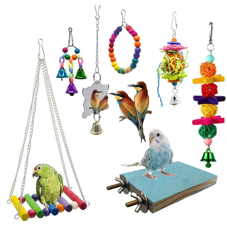 MT0002 Pet Chew Toy Mirror Frosted Parrot Bird Stand Board Set(7 PCS/Set)