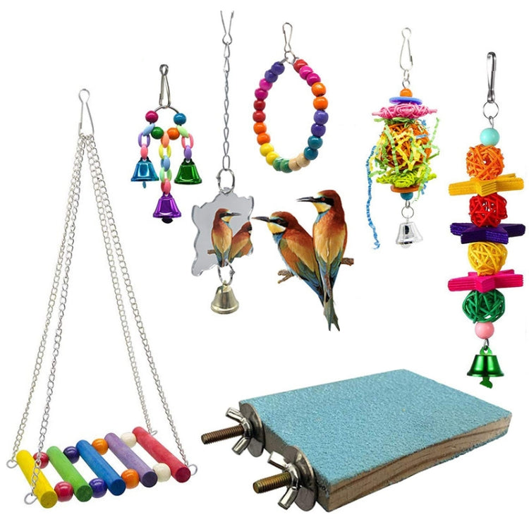 MT0002 Pet Chew Toy Mirror Frosted Parrot Bird Stand Board Set(7 PCS/Set)
