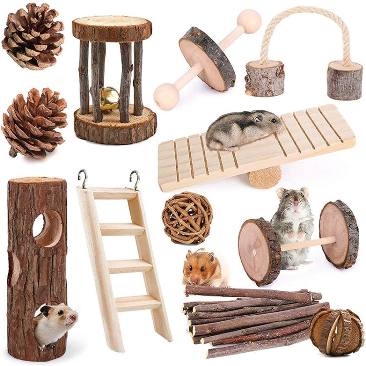 MT0020 Hamster Wooden Ladder Seesaw Grass Ball Chewing Tunnel Toy Set(12 Pcs/set)