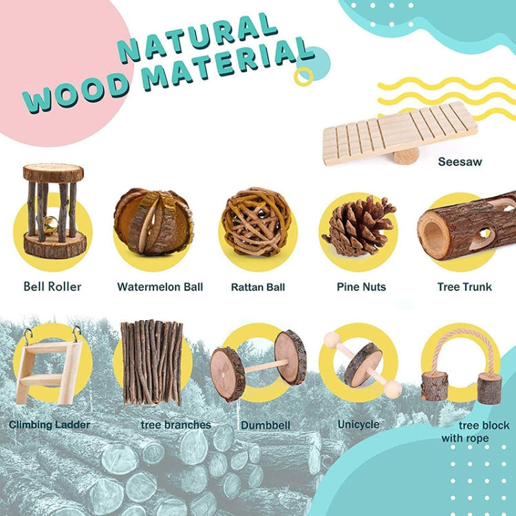 MT0020 Hamster Wooden Ladder Seesaw Grass Ball Chewing Tunnel Toy Set(12 Pcs/set)