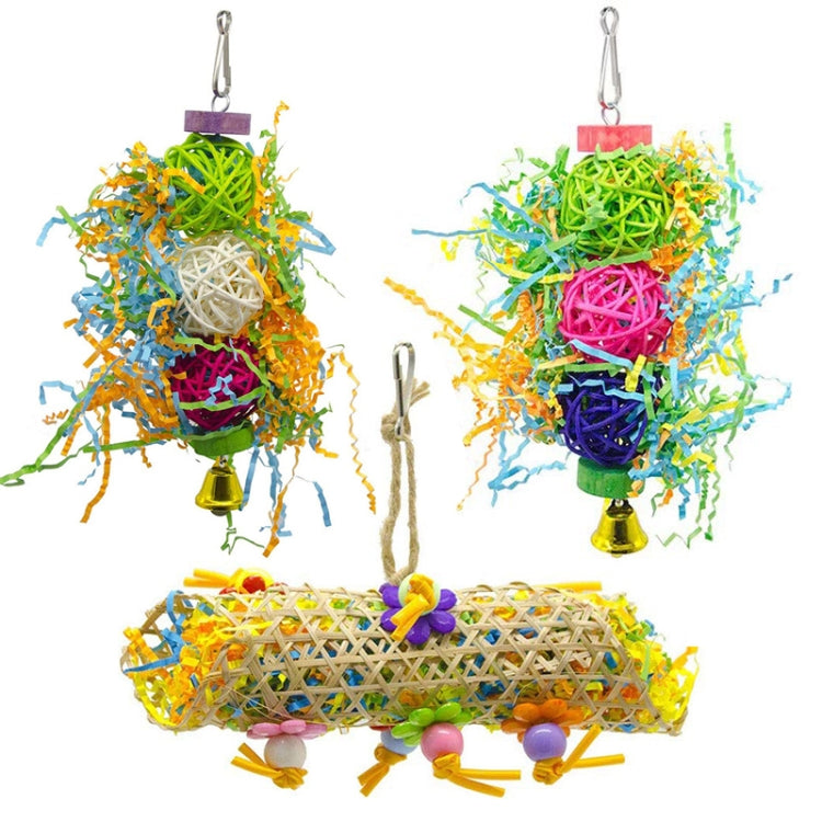 MT0005 Sepak Takraw Bamboo Net Brushed Grass Parrot Bird Bite Set Toy(3 PCS/Set)