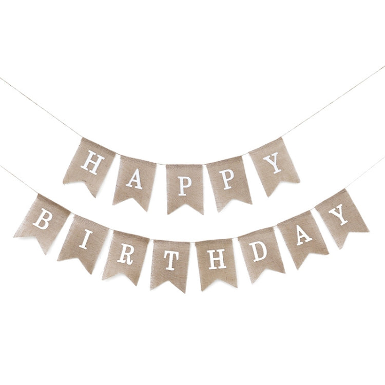 2 PCS Swallowtail Burlap First Birthday Flags Mori Series Party Flags Specification: Burlap Birthday Fish Tail Flag