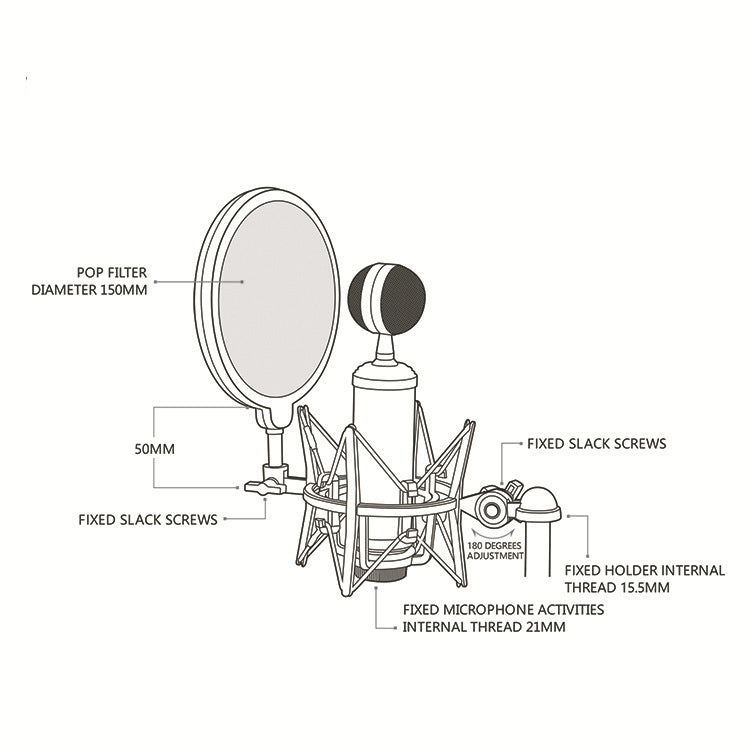 SH-100 Microphone Shockproof Bracket Condenser Microphone Blowout Cover Set(Black)