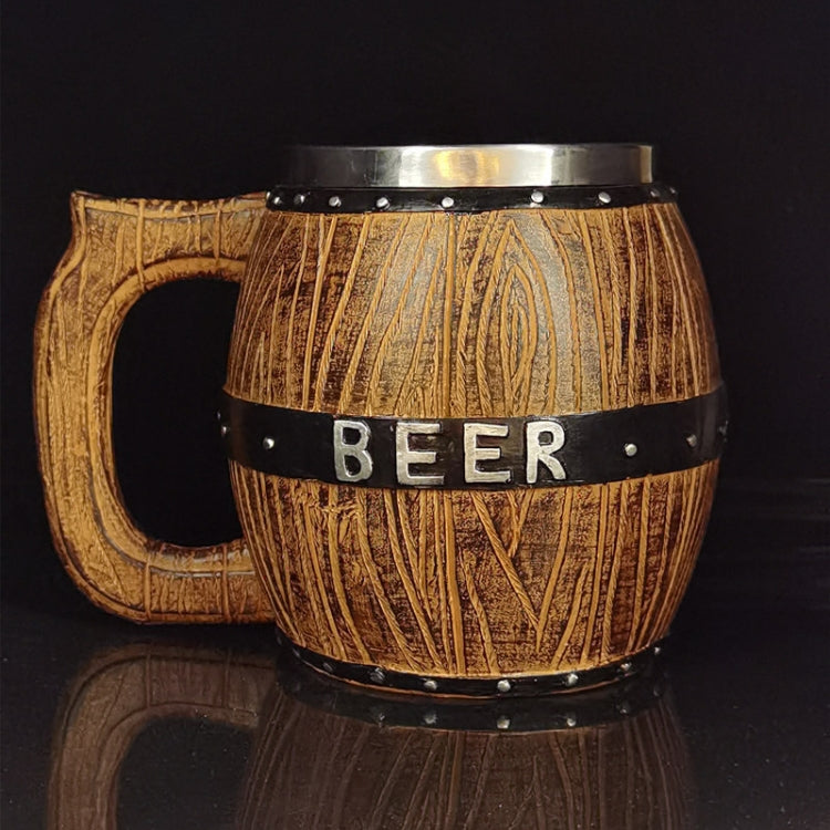 450ml Stainless Steel Wooden Barrel Beer Mug Large Capacity Wine Barrel Cup Personalized Bar Supplies