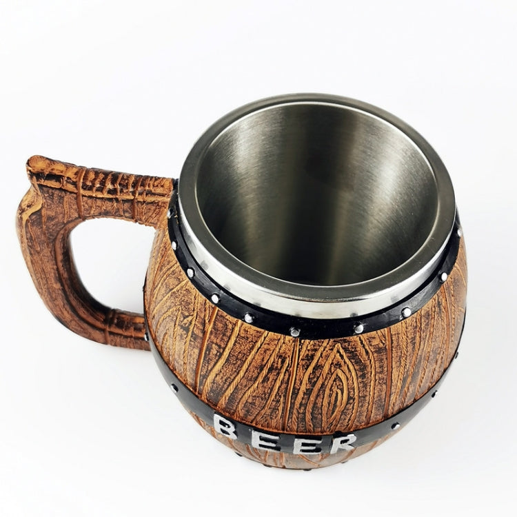 450ml Stainless Steel Wooden Barrel Beer Mug Large Capacity Wine Barrel Cup Personalized Bar Supplies