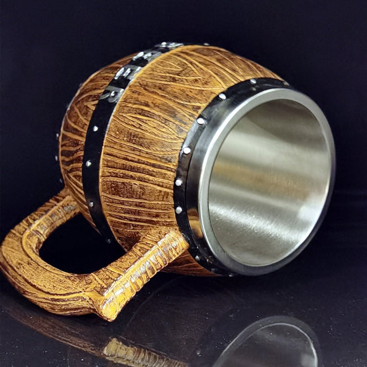 450ml Stainless Steel Wooden Barrel Beer Mug Large Capacity Wine Barrel Cup Personalized Bar Supplies