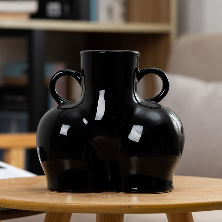 XQY-01 Home Ceramic Vase Decoration Crafts Ornaments Simulation Body Art Dried Flower Vase,Size: Large (Bright Black)