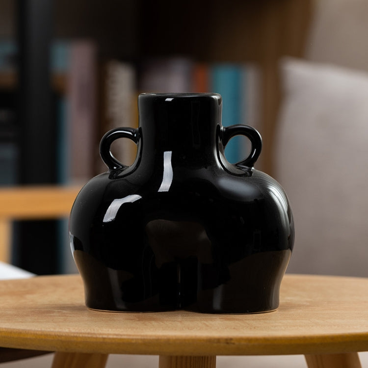XQY-01 Home Ceramic Vase Decoration Crafts Ornaments Simulation Body Art Dried Flower Vase,Size: Small (Bright Black)