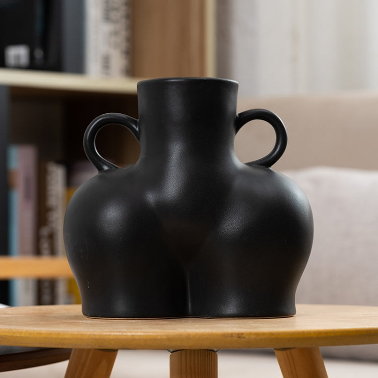 XQY-01 Home Ceramic Vase Decoration Crafts Ornaments Simulation Body Art Dried Flower Vase,Size: Large (Matte Black)
