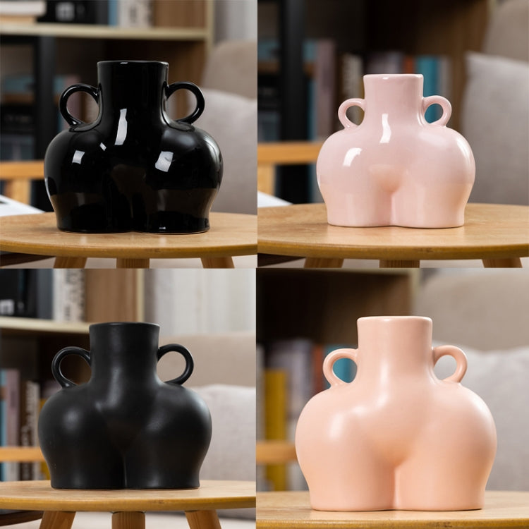 XQY-01 Home Ceramic Vase Decoration Crafts Ornaments Simulation Body Art Dried Flower Vase,Size: Large (Matte Black)